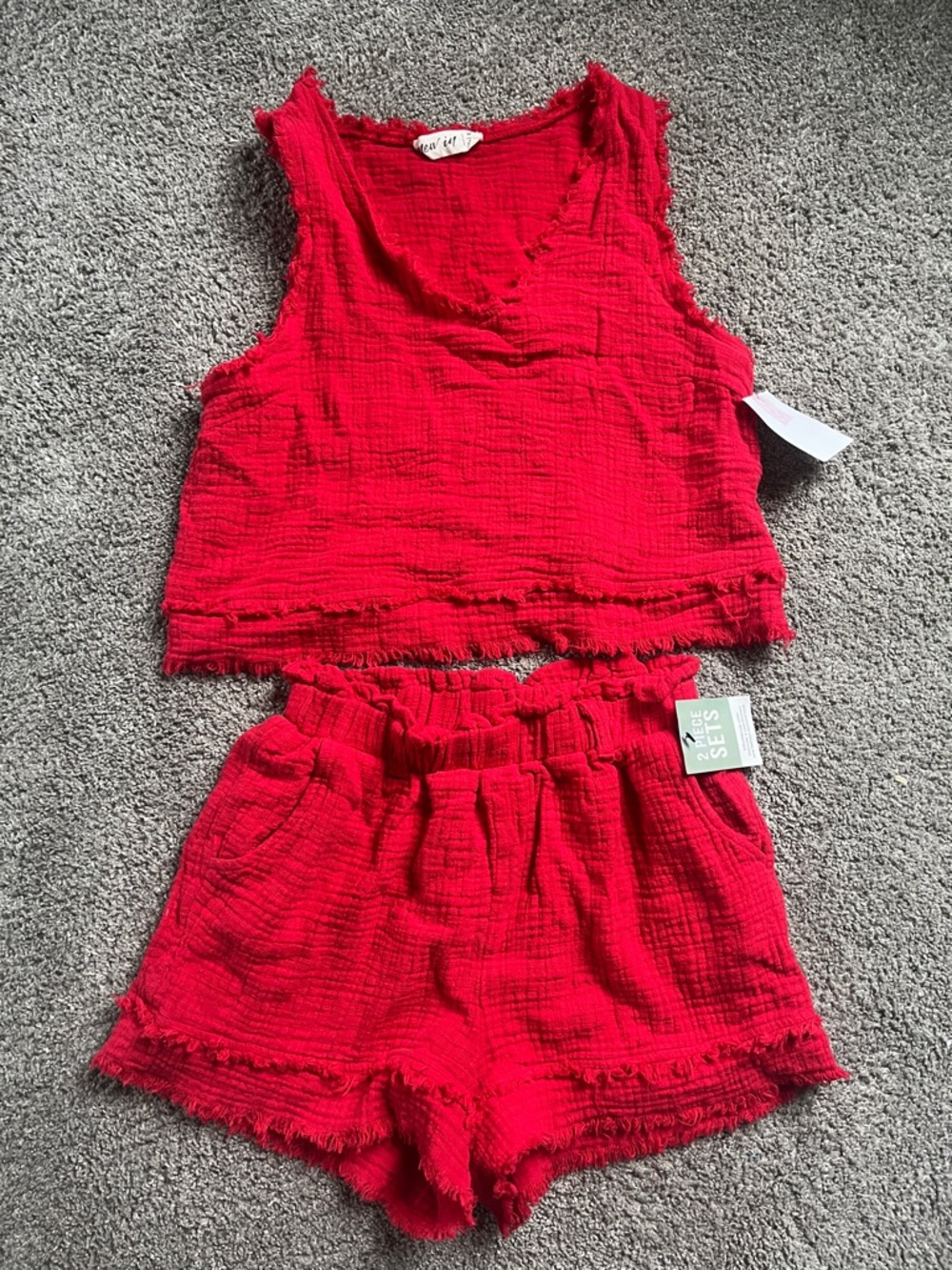 Bright Red Cropped Tank & Matching Shorts Set - Women's Two-Piece